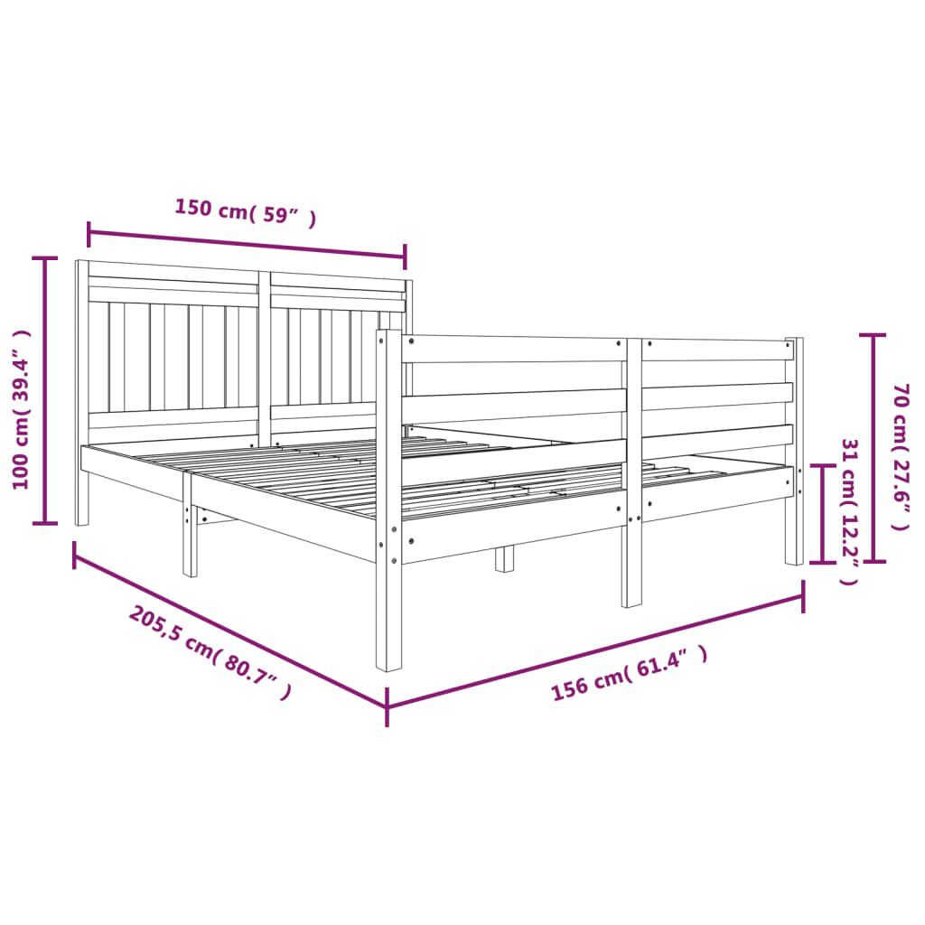 vidaXL Πλαίσιο Κρεβατιού 150 x 200 εκ. Μασίφ Ξύλο King Size