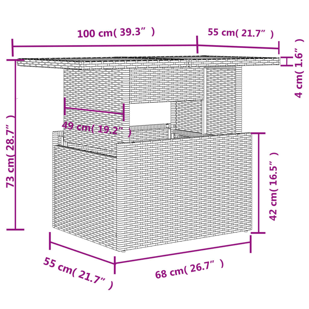 vidaXL Τραπέζι Κήπου Μπεζ 100x55x73 εκ. Συνθετικό Ρατάν / Ξύλο Ακακίας
