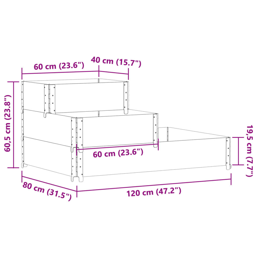 vidaXL Ζαρντινιέρα Υπερυψωμένη 3 Επιπέδων 120x80 εκ. Μασίφ Ξύλο Πεύκου