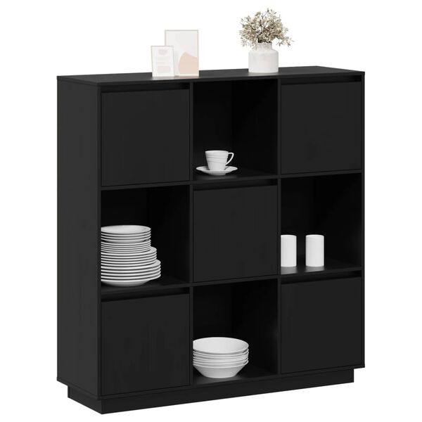vidaXL Ντουλάπι Ψηλό Μαύρο 110,5x35x117 εκ. από Μασίφ Ξύλο Πεύκου