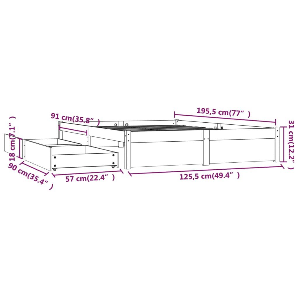 vidaXL Πλαίσιο Κρεβατιού με Συρτάρια Λευκό 120x190 εκ. Small Double