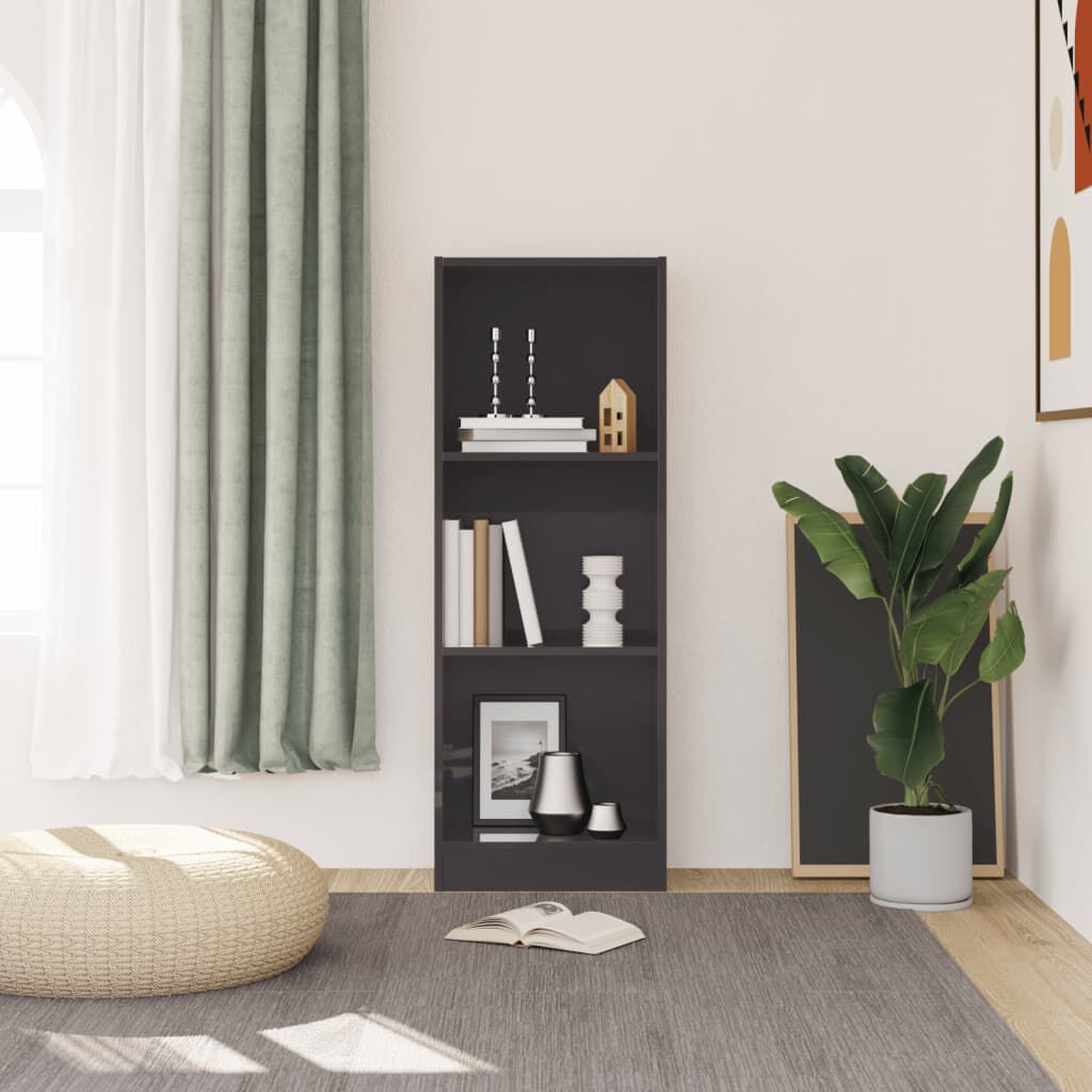 vidaXL Βιβλιοθήκη με 3 Ράφια Γυαλ. Γκρι 40x24x109 εκ. Επεξεργ. Ξύλο