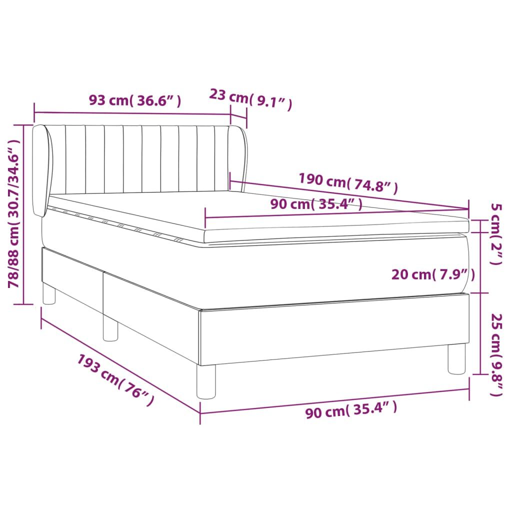 vidaXL Κρεβάτι Boxspring με Στρώμα Ροζ 90x190 εκ. Βελούδινο