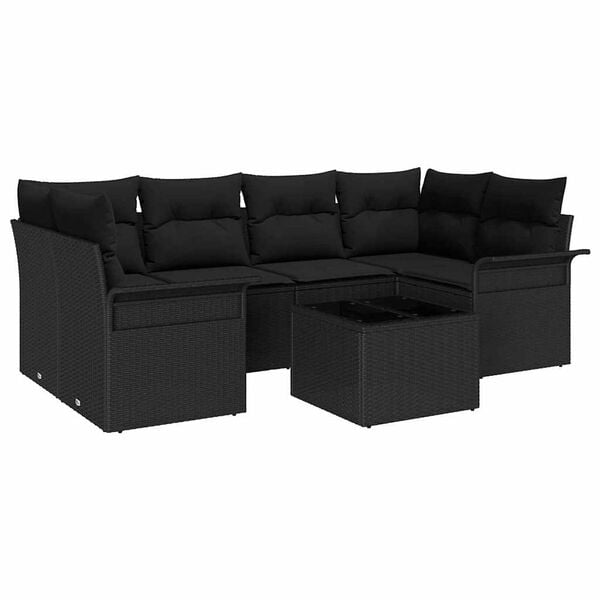 vidaXL Σετ Καναπέ Κήπου 7 pcs Μαύρο Πολυ ράταν
