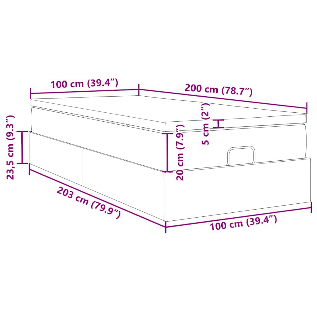 vidaXL Οθωμανικό κρεβάτι με στρώμα Μαύρο 100x200cm Faux Leather