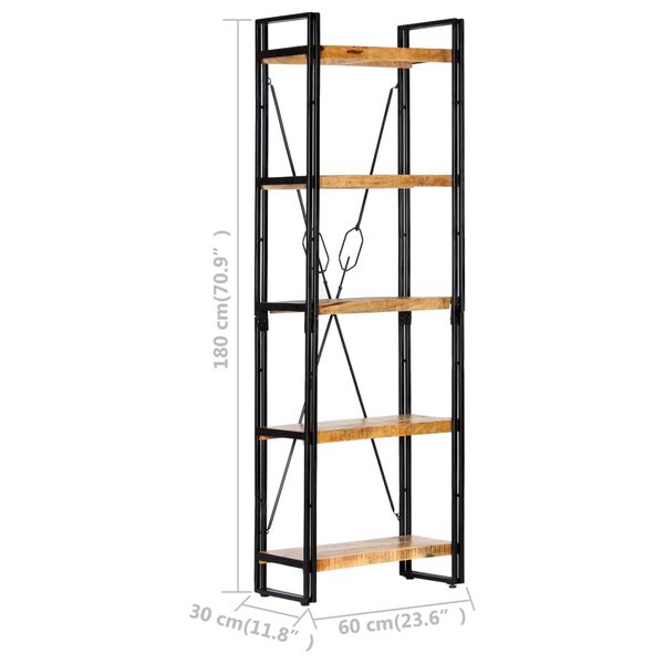 vidaXL Βιβλιοθήκη με 5 Επίπεδα 60 x 30 x 180 εκ. Μασίφ Ξύλο Μάνγκο