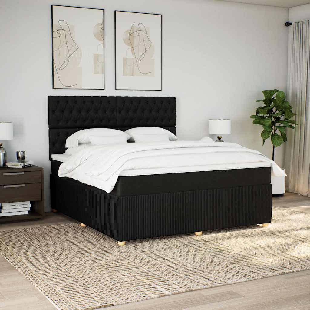 vidaXL Κρεβάτι Boxspring με Στρώμα Μαύρο 180x200 εκ. Υφασμάτινο