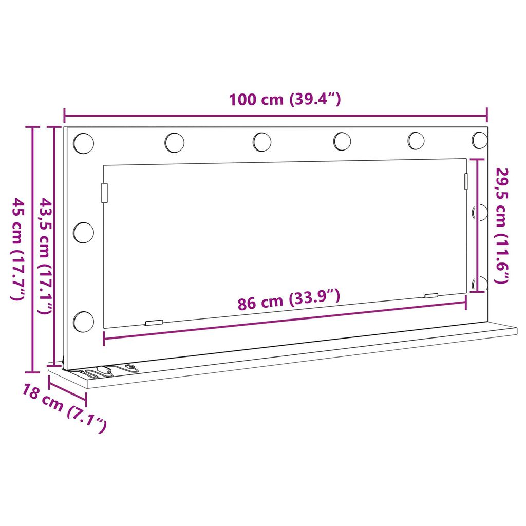 vidaXL Καθρέφτης Vanity με LED Φώτα Γκρι Σομπάνα 100x45x18 εκ