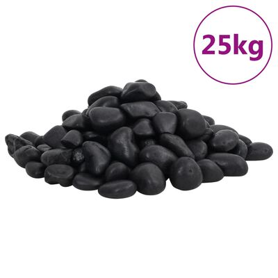 vidaXL Βότσαλα Γυαλισμένα Μαύρα 25 κ. 2-5 εκ.