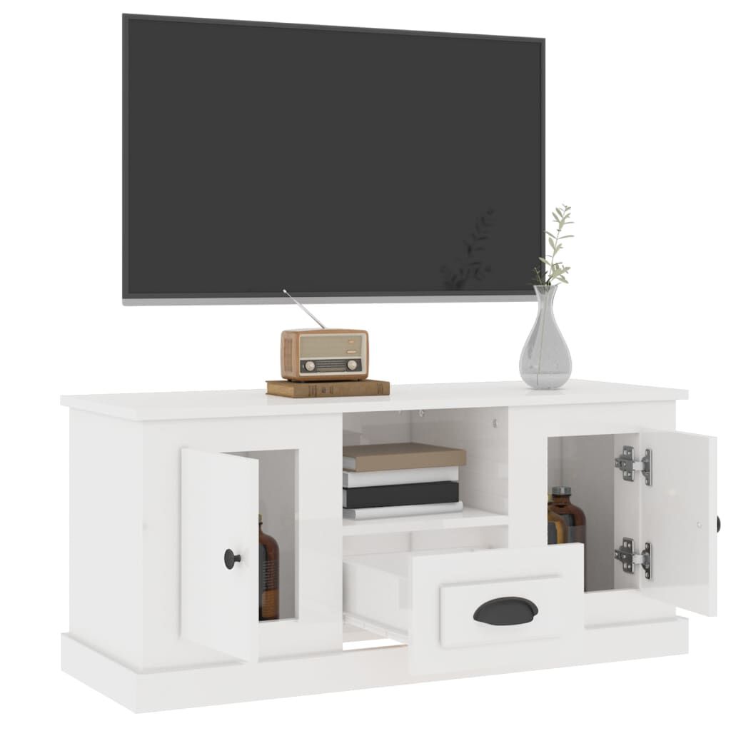 vidaXL Έπιπλο Τηλεόρασης Γυαλ. Λευκό 100x35,5x45εκ. Επεξεργασμένο Ξύλο