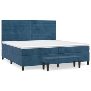 vidaXL Κρεβάτι Boxspring με Στρώμα Σκούρο Μπλε 200x200 εκ. Βελούδινο