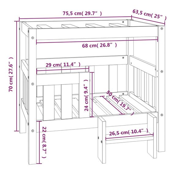vidaXL Κρεβάτι Σκύλου Μελί 75,5x63,5x70 εκ. από Μασίφ Ξύλο Πεύκου