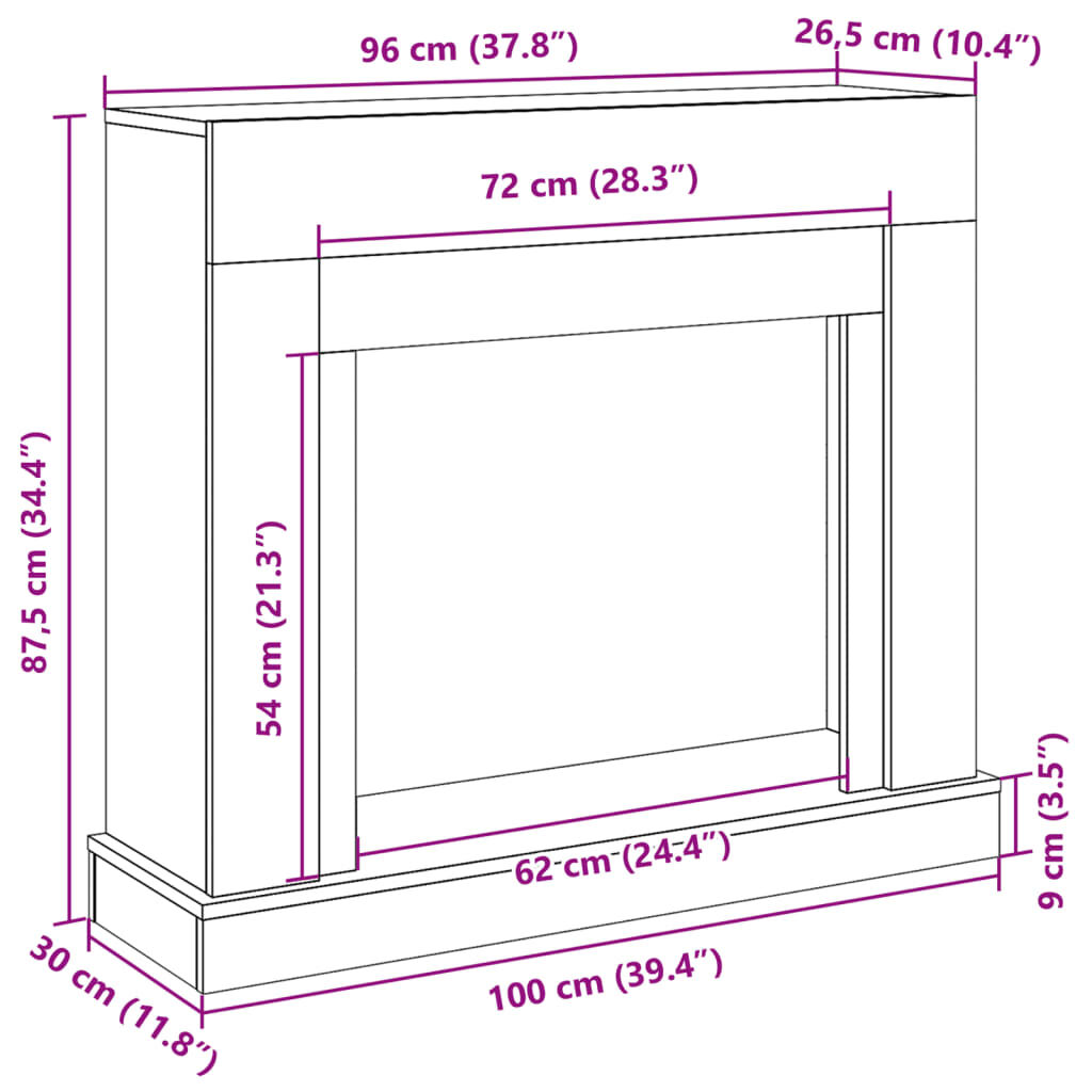 vidaXL Πλαίσιο Τζακιού Όψη Παλαιού Ξύλου 100x30x87,5 εκ. Επεξ. Ξύλο