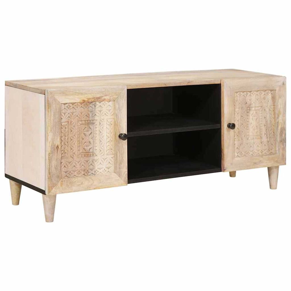 vidaXL Ντουλάπι TV με ράφι Λευκό 105 x 33 x 46 εκ Μασίφ ξύλο μάνγκο