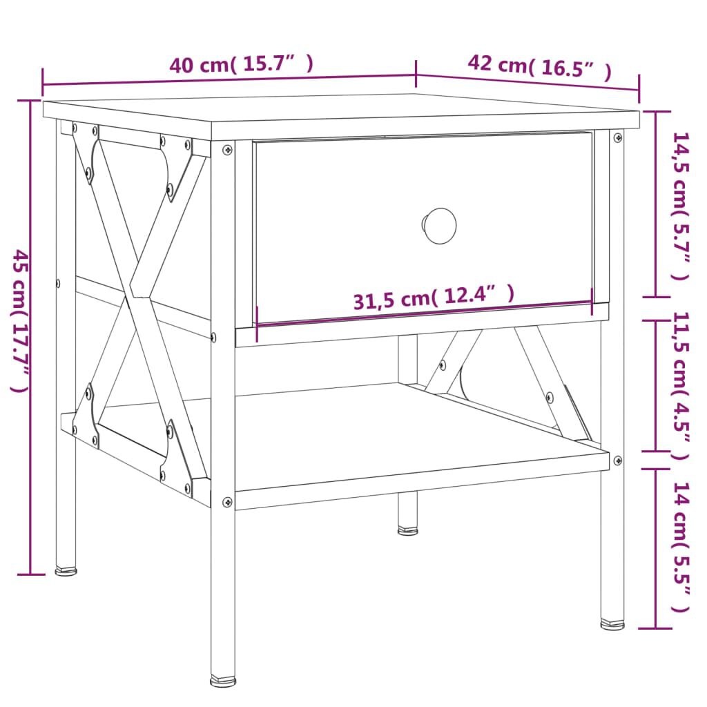 vidaXL Κομοδίνο Καπνιστή Δρυς 40 x 42 x 45 εκ. από Επεξεργασμένο Ξύλο