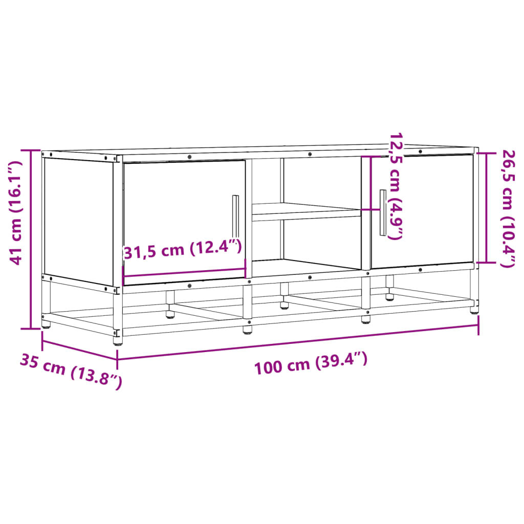 vidaXL Έπιπλο Τηλεόρασης Καπνιστή Δρυς 100x35x41 εκ Επεξ. Ξύλο/Μέταλλο