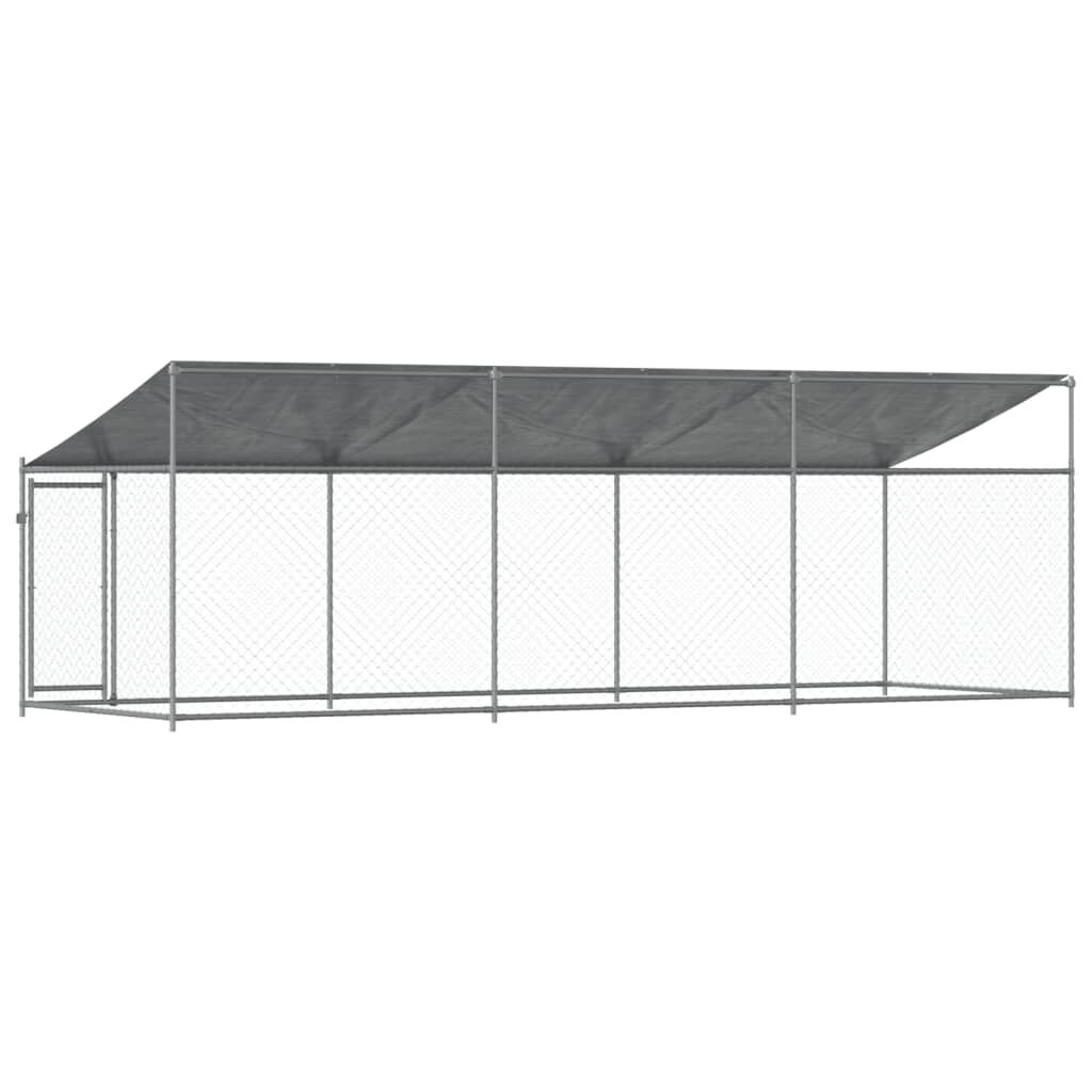 vidaXL Κλουβί Σκύλου με Οροφή και Πόρτες Γκρι 6x2x2 μ. Γαλβ. Χάλυβας