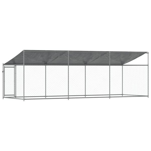 vidaXL Κλουβί Σκύλου με Οροφή και Πόρτες Γκρι 6x2x2 μ. Γαλβ. Χάλυβας