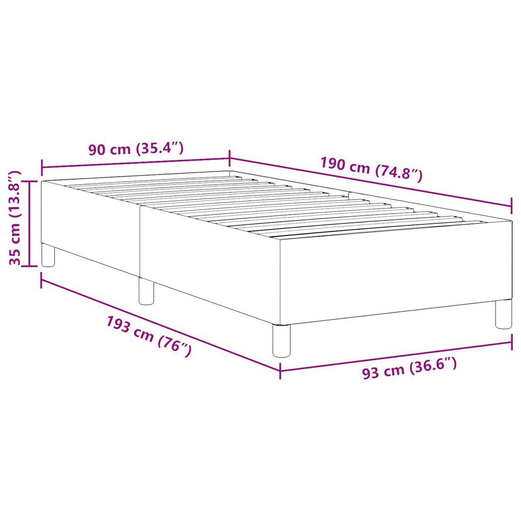 vidaXL Κρεβάτι Σκελετός Σκούρο Γκρι 90x190 εκ Καπιτονέ Υφασμα
