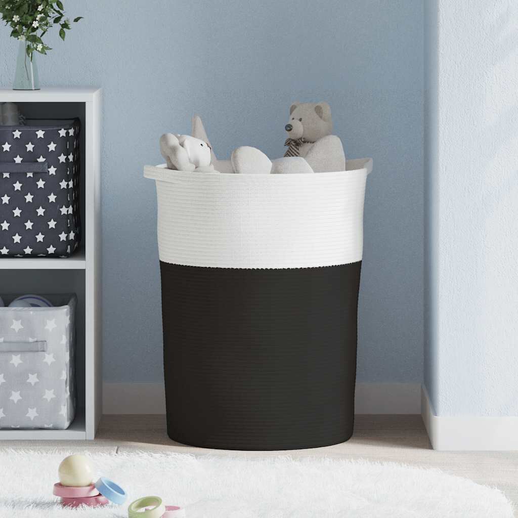 vidaXL Καλάθι Αποθήκευσης Μαύρο και Λευκό Ø49x65 εκ. Βαμβακερό