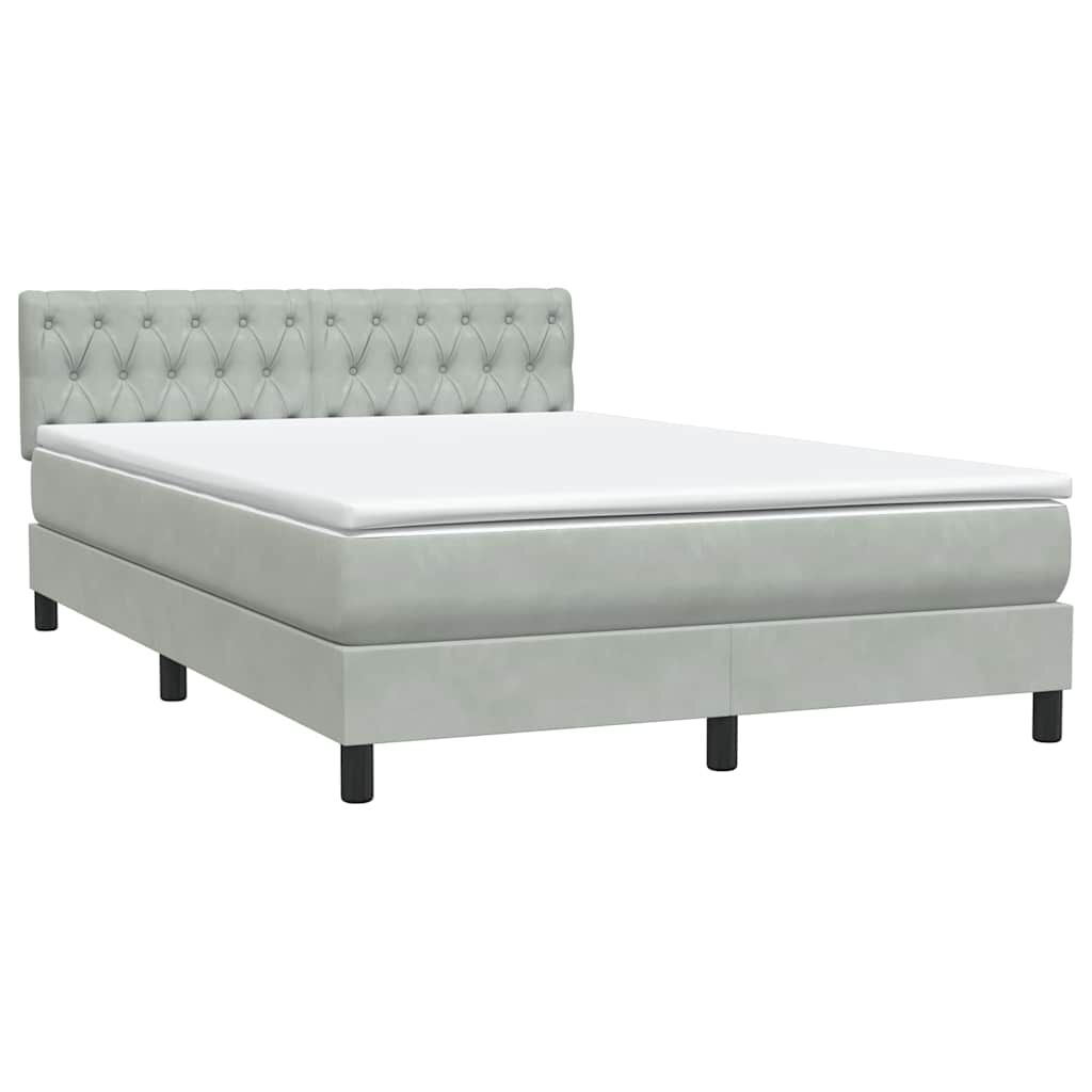 vidaXL Κρεβάτι Boxspring με Στρώμα Ανοιχτό Γκρι 140x210 εκ. Βελούδινο