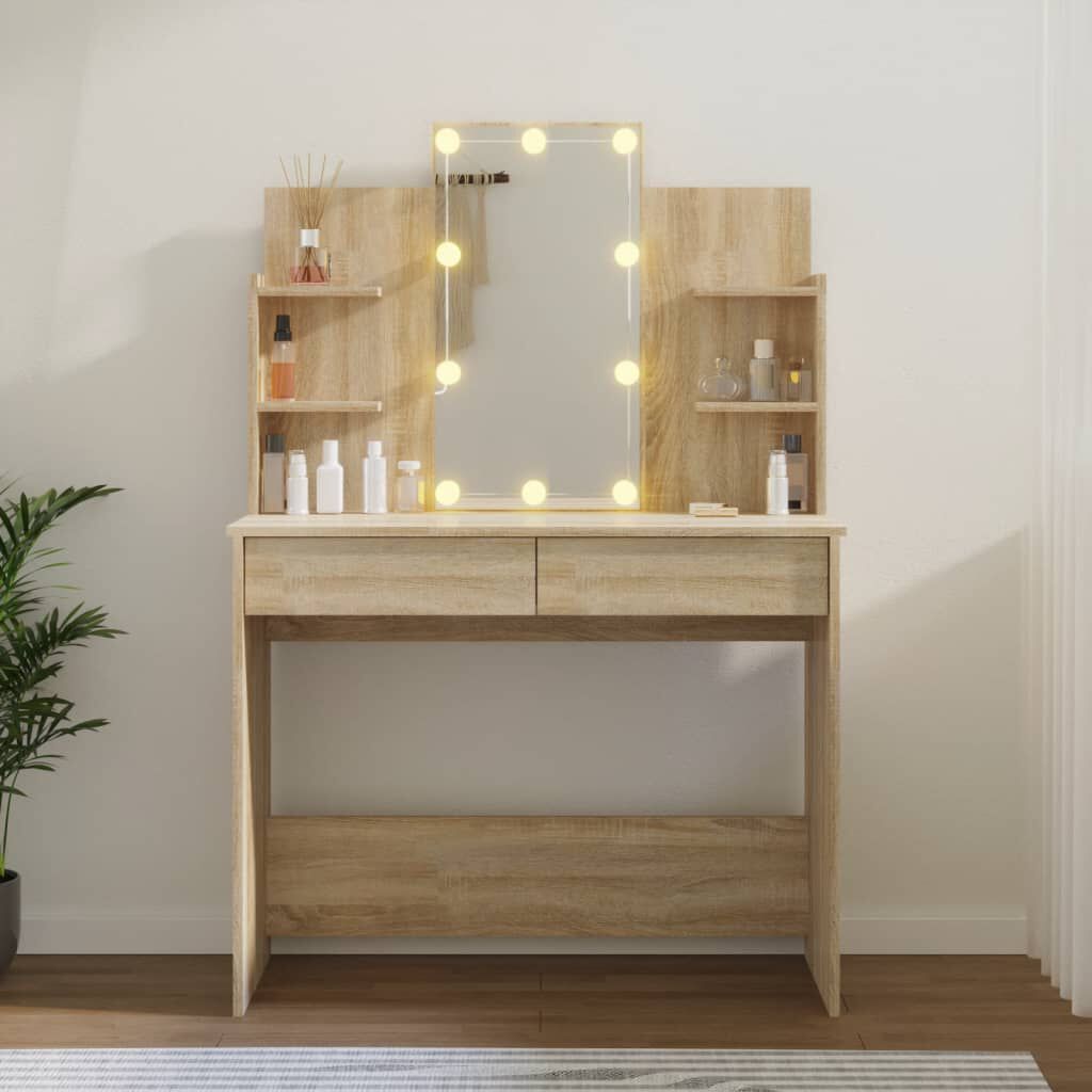 vidaXL Μπουντουάρ με LED Sonoma Δρυς 96x40x142 εκ.