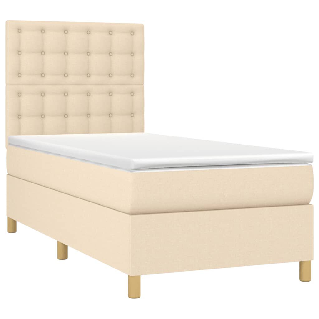 vidaXL Κρεβάτι Boxspring με Στρώμα & LED Κρεμ 100x200 εκ. Υφασμάτινο