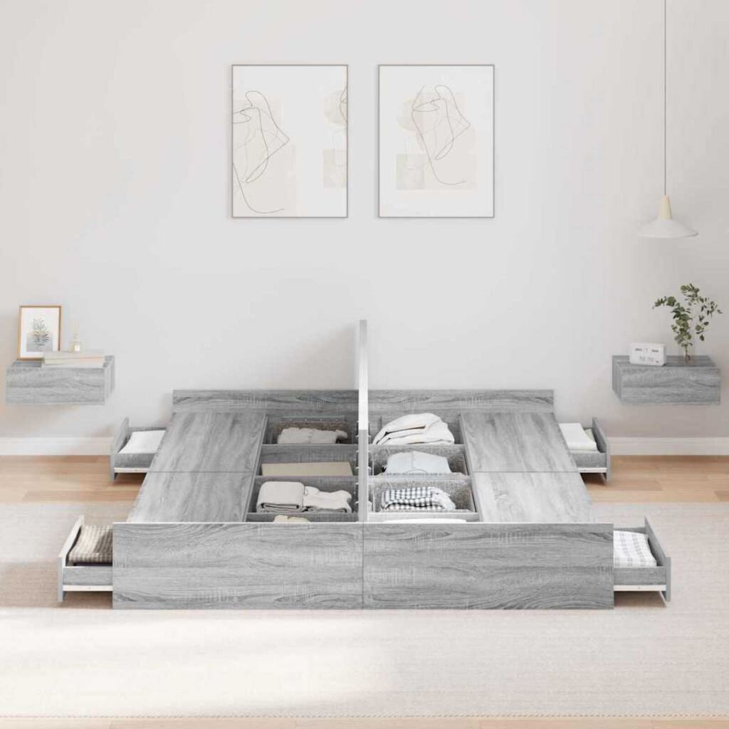 vidaXL Κρεβάτι με αποθηκευτικό χώρο Γκρι sonoma 135 x 190 cm