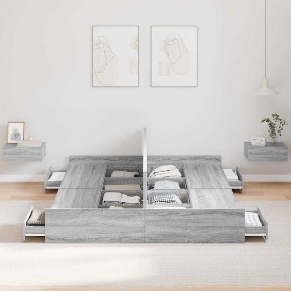 vidaXL Κρεβάτι με αποθηκευτικό χώρο Γκρι sonoma 135 x 190 cm
