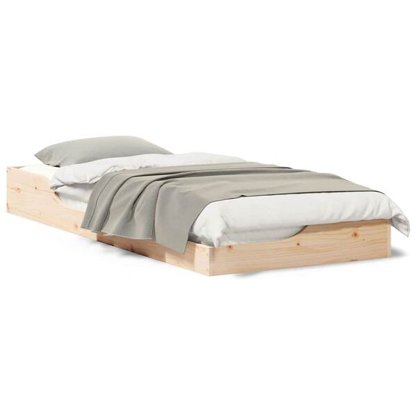 vidaXL Κρεβάτι δαπέδου Καφέ 90 x 210 cm Μασίφ ξύλο πεύκου