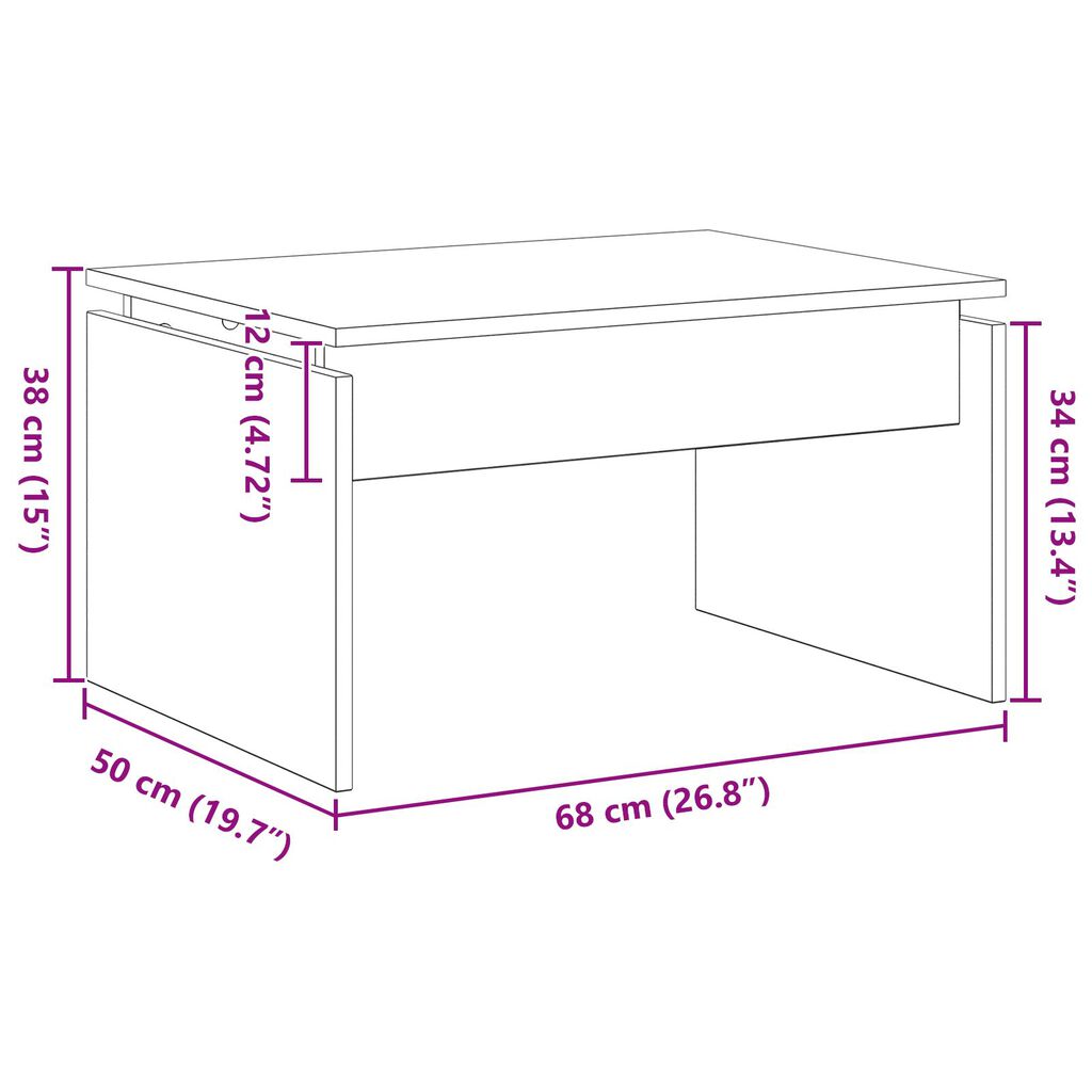 vidaXL Μαύρο Δρυς Τραπέζι Σαλονιού 68x38x50 εκ. Φτιαγμένο από Ξύλο