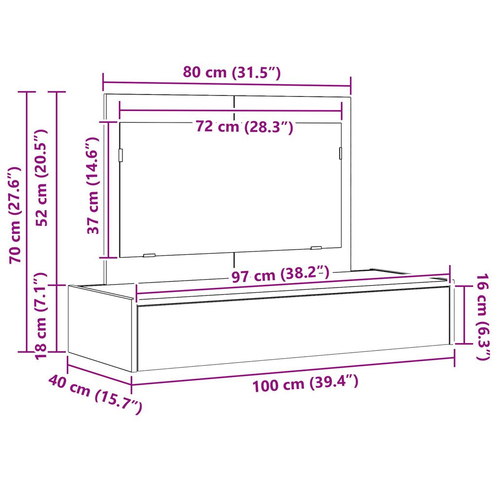 vidaXL Κρεμαστό Τραπέζι Μακιγιάζ Λευκό 100x40x70 εκ