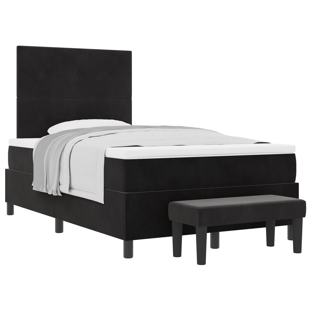 vidaXL Κρεβάτι Box Spring με Στρώμα & Πάγκο Μαύρο 120x200 εκ. Βελούδο