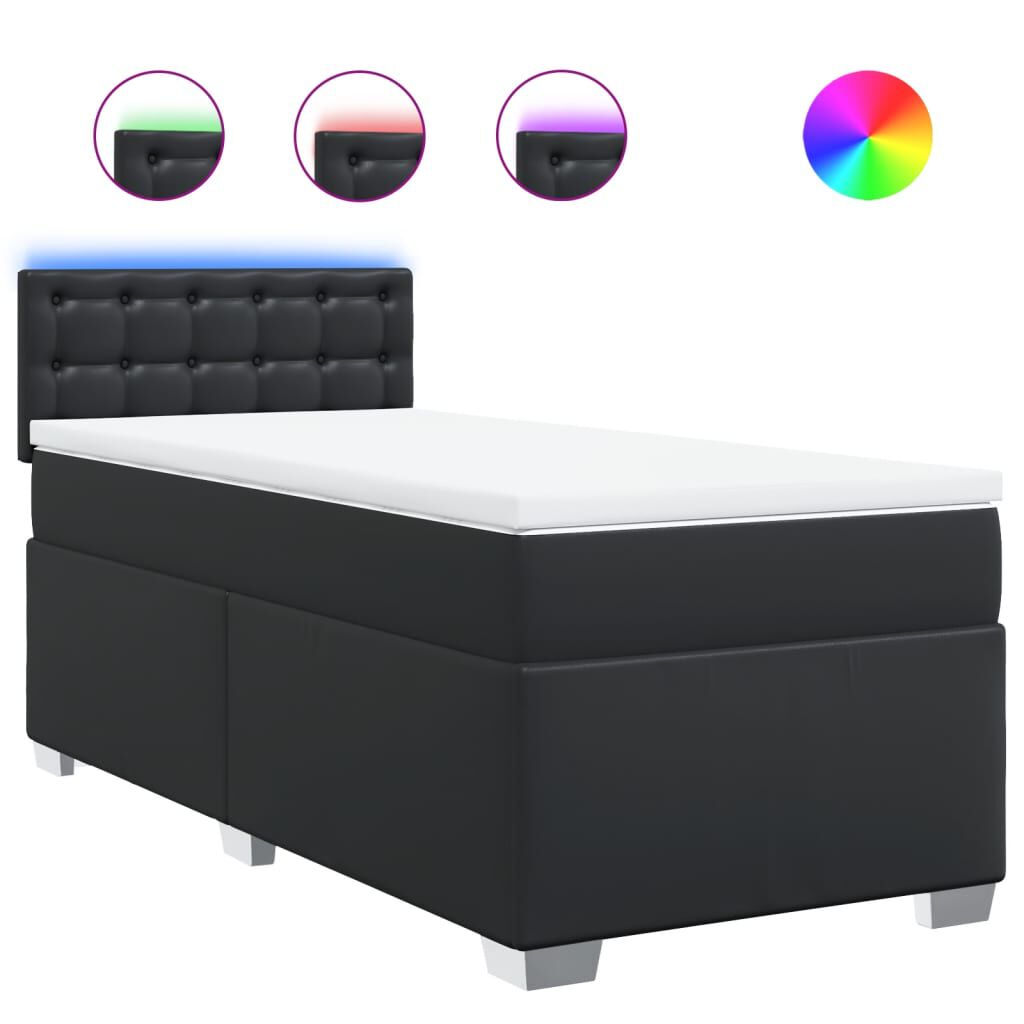 vidaXL Κρεβάτι Boxspring με Στρώμα Μαύρο 90x190εκ. από Συνθετικό Δέρμα