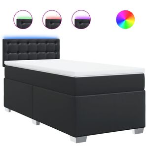 vidaXL Κρεβάτι Boxspring με Στρώμα Μαύρο 90x190εκ. από Συνθετικό Δέρμα