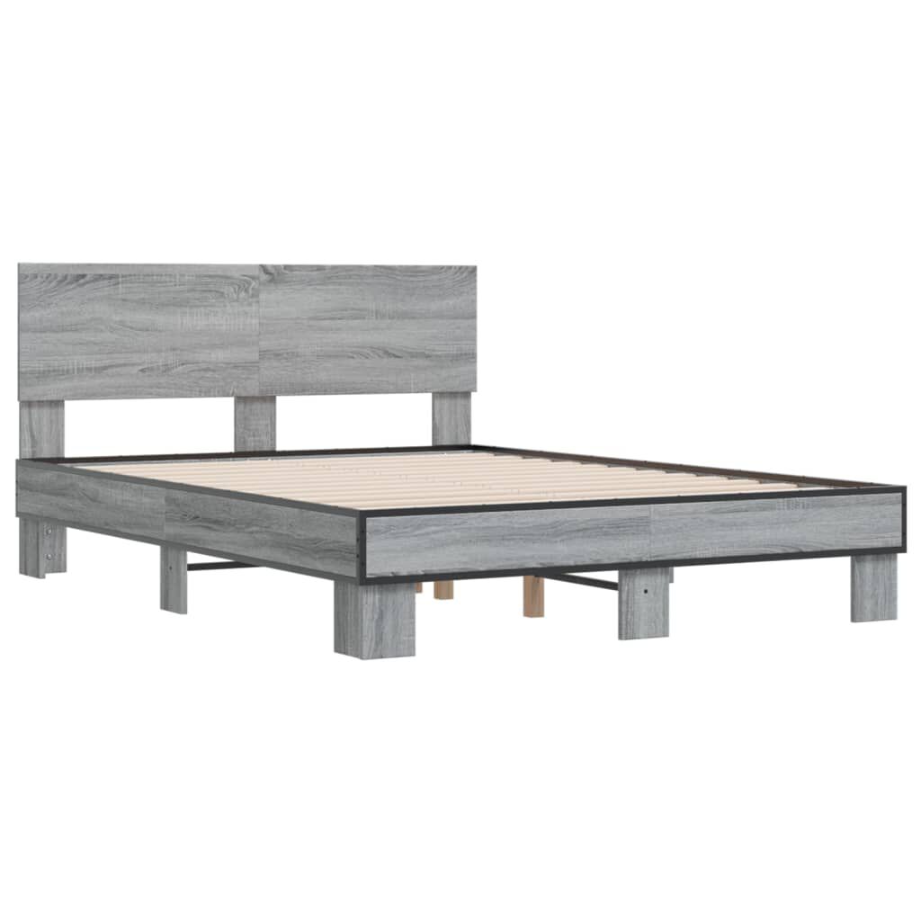 vidaXL Πλαίσιο Κρεβατιού Γκρι Sonoma 140x200 εκ. Επεξ. Ξύλο & Μέταλλο