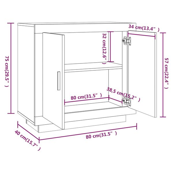 vidaXL Συρταριέρα Μαύρη 80x40x75 εκ. από Επεξεργασμένο Ξύλο