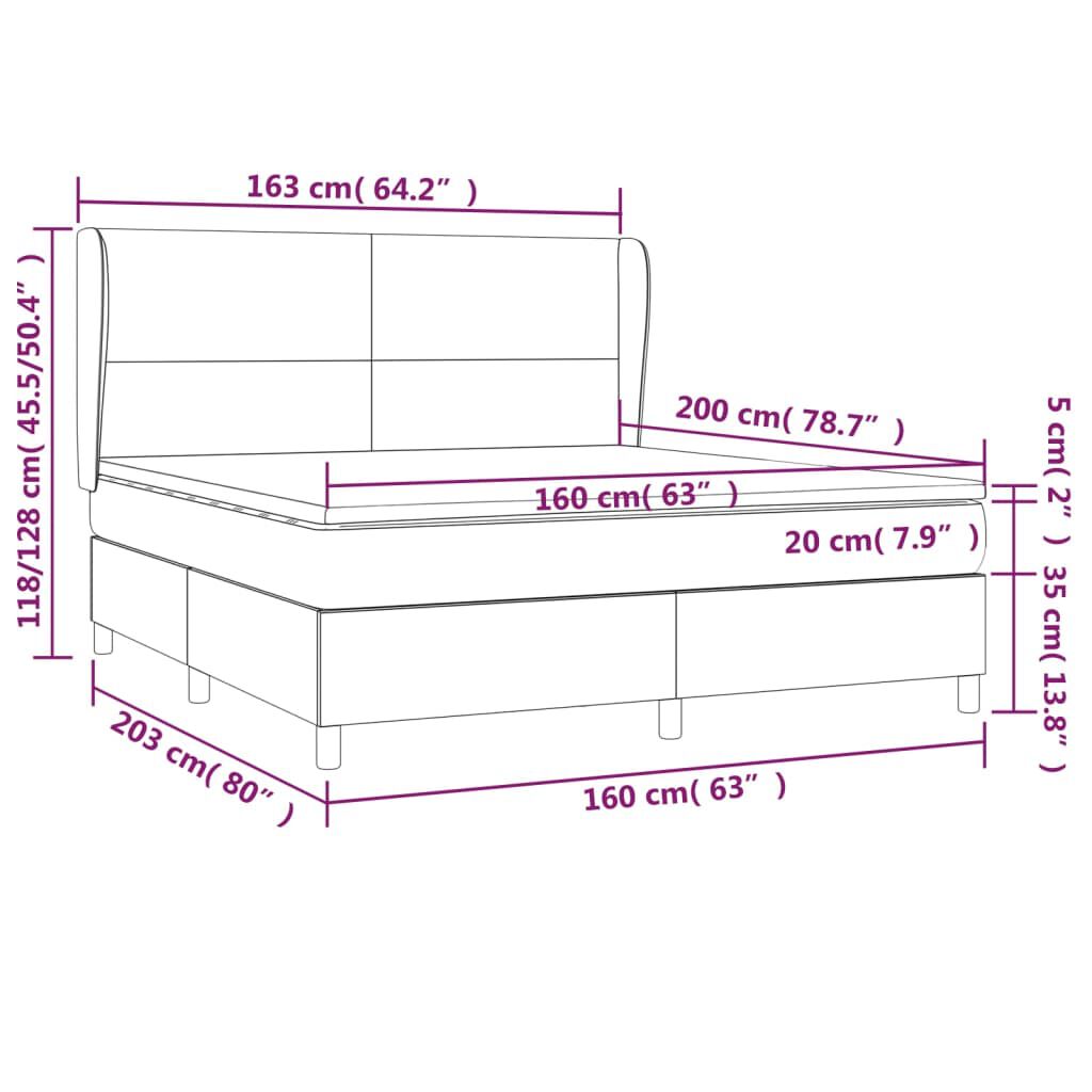 vidaXL Κρεβάτι Boxspring με Στρώμα Κρεμ 160x200 εκ. Υφασμάτινο