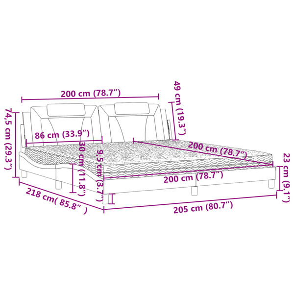vidaXLΚρεβάτι με Στρώμα Μαύρο/Λευκό 200x200εκ.Συνθ. Δέρμα