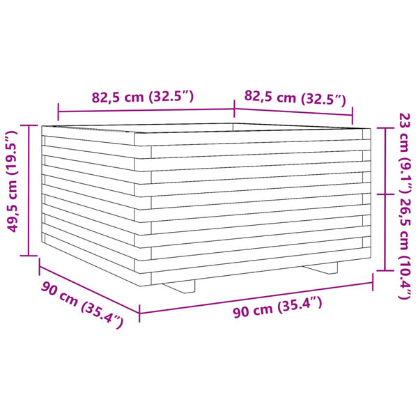 vidaXL Ζαρντινιέρα Κήπου 90x90x49,5 εκ. από Μασίφ Ξύλο Ψευδοτσούγκας