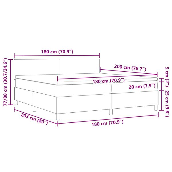vidaXL Κρεβάτι Box Spring με Στρώμα & LED Σκοτεινό Γκρι Ύφασμα Κοτλέ