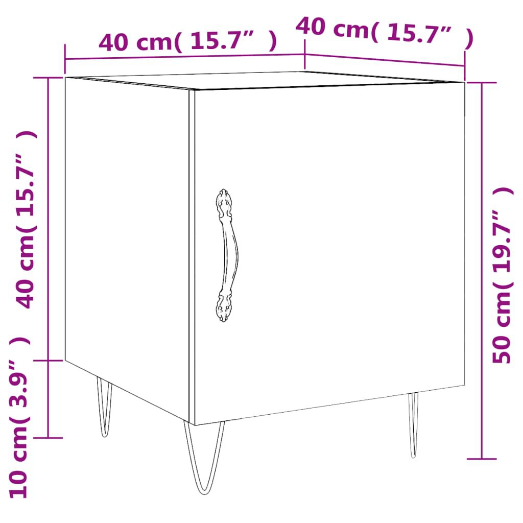 vidaXL Κομοδίνα 2 τεμ. Λευκά 40 x 40 x 50 εκ. από Επεξεργασμένο Ξύλο