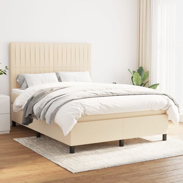 vidaXL &Kappa;&rho;&epsilon;&beta;ά&tau;&iota; Boxspring &mu;&epsilon; &Sigma;&tau;&rho;ώ&mu;&alpha; &Kappa;&rho;&epsilon;&mu; 140x190 &epsilon;&kappa;. &Upsilon;&phi;&alpha;&sigma;&mu;ά&tau;&iota;&nu;&omicron;