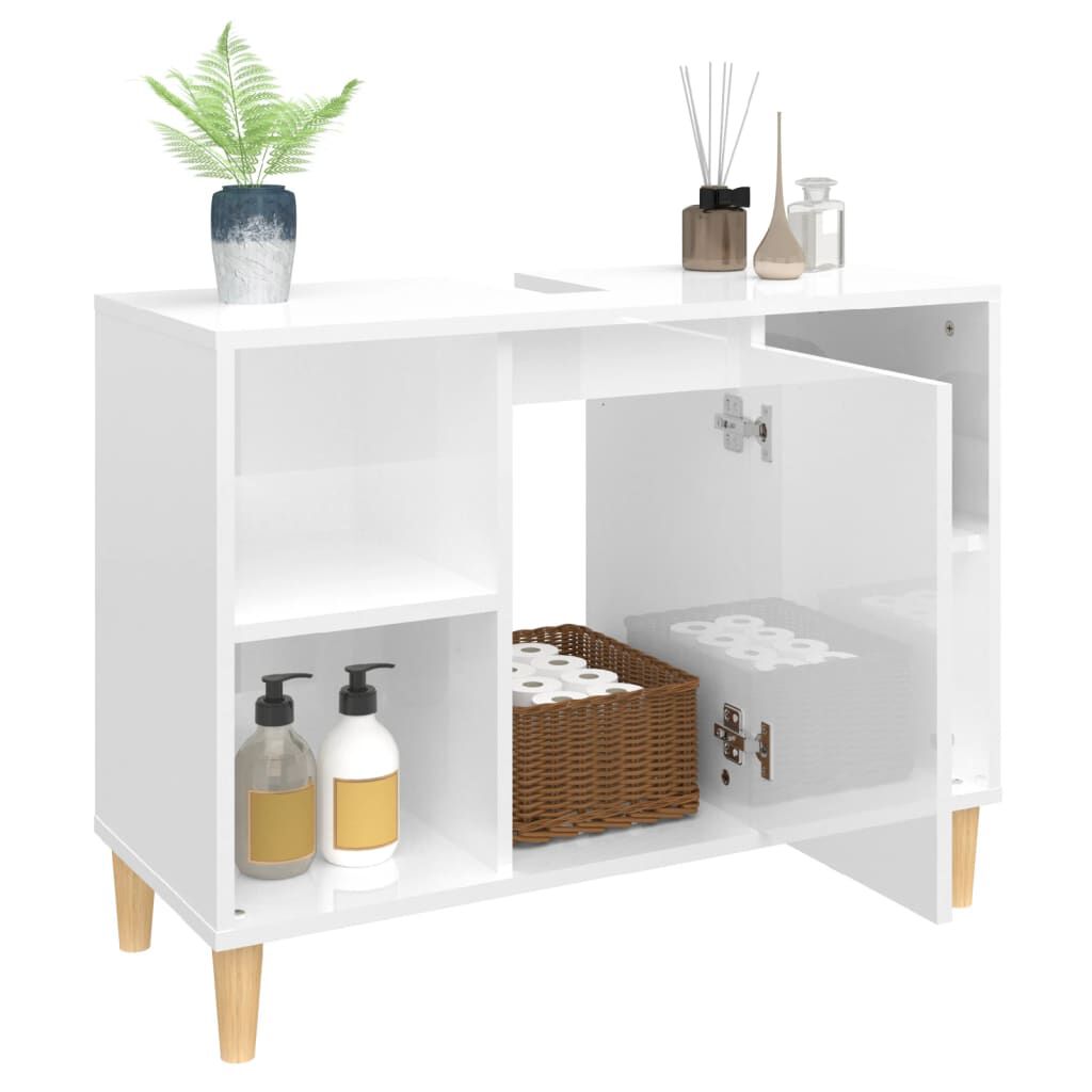 vidaXL Ντουλάπι Νιπτήρα Γυαλ. Λευκό 80x33x60 εκ. Επεξεργασμένο Ξύλο