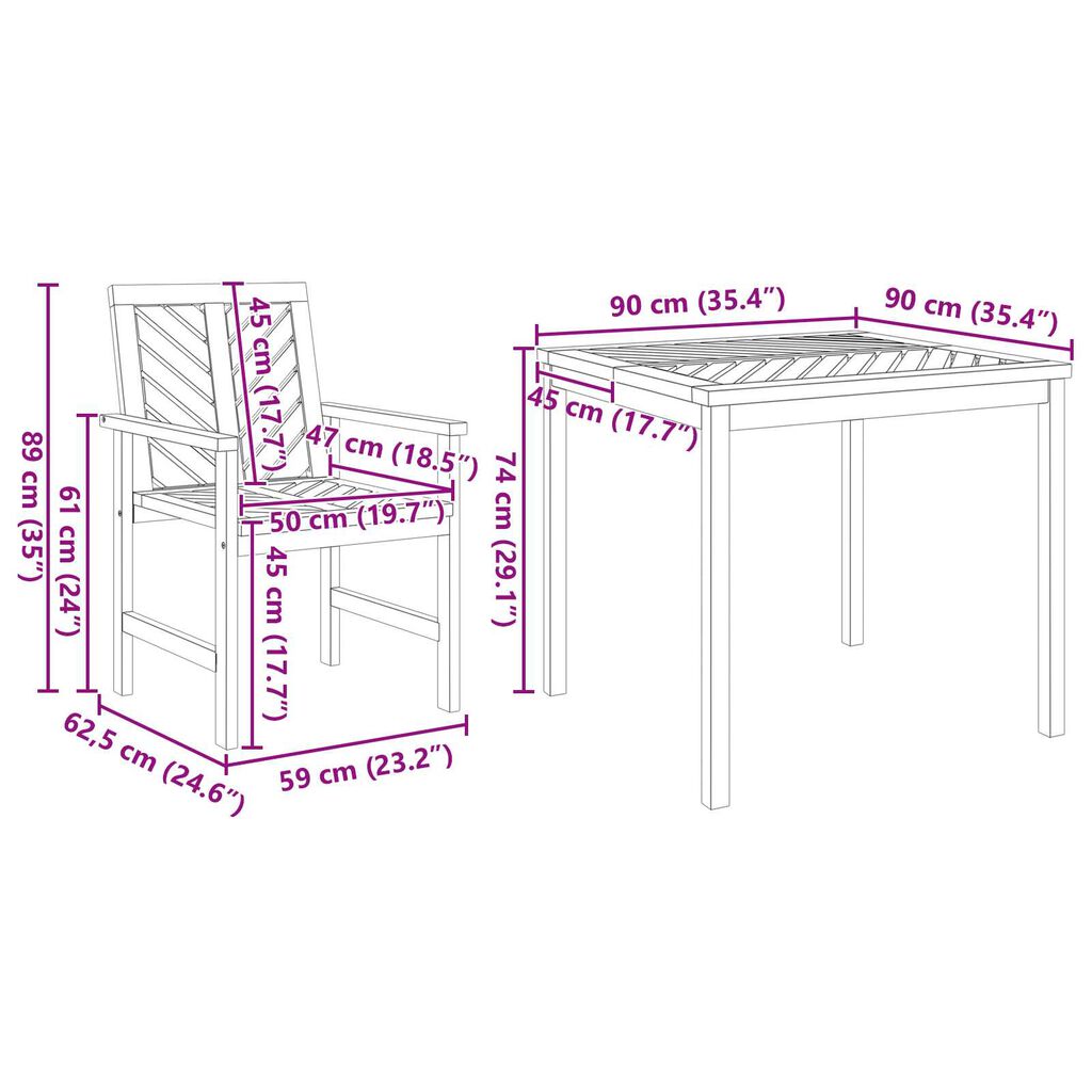 vidaXL Σέτ φαγητού για κήπο 3 pcs Καφέ 90 x 90 x 74 cm