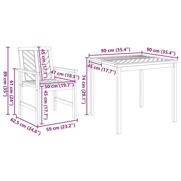 vidaXL Σέτ φαγητού για κήπο 3 pcs Καφέ 90 x 90 x 74 cm
