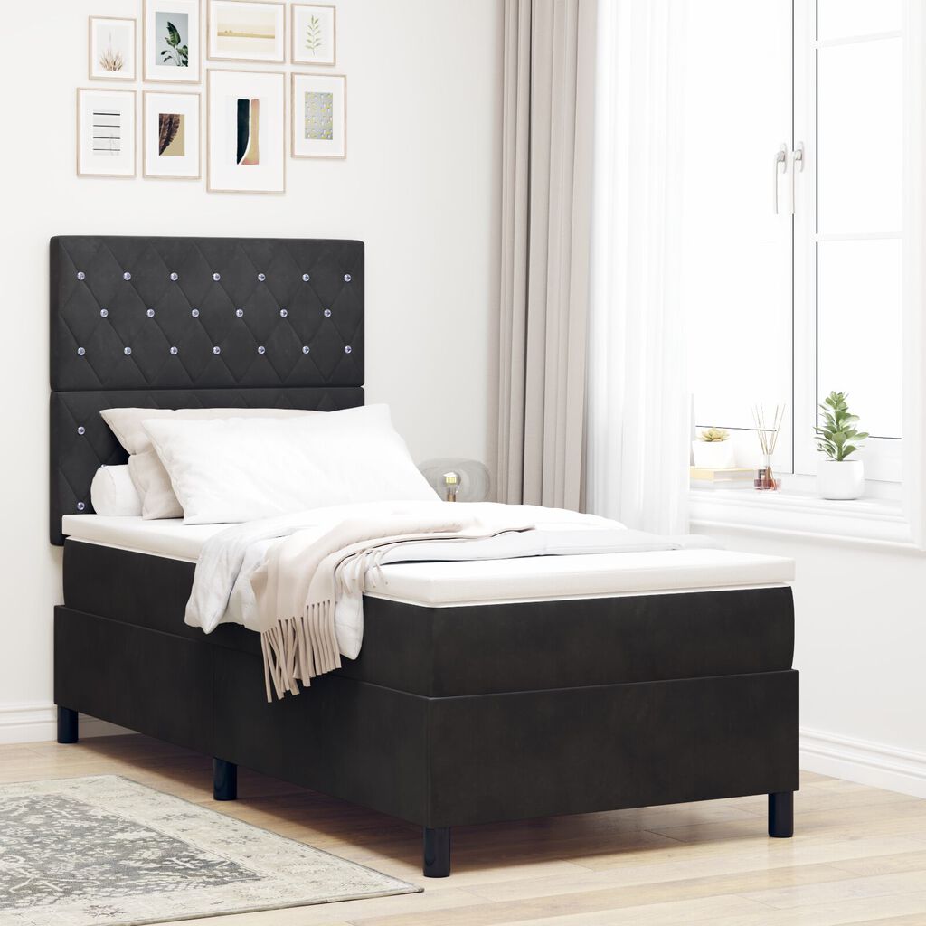 vidaXL Κρεβάτι Box Spring με Στρώμα & LED Μαύρο 100x200 εκ. Βελούδο
