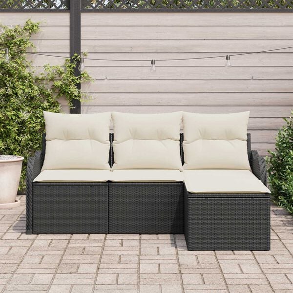 vidaXL Σετ Καναπέ Κήπου με μαξιλάρι 4 pcs Μαύρο Πολυ ράταν