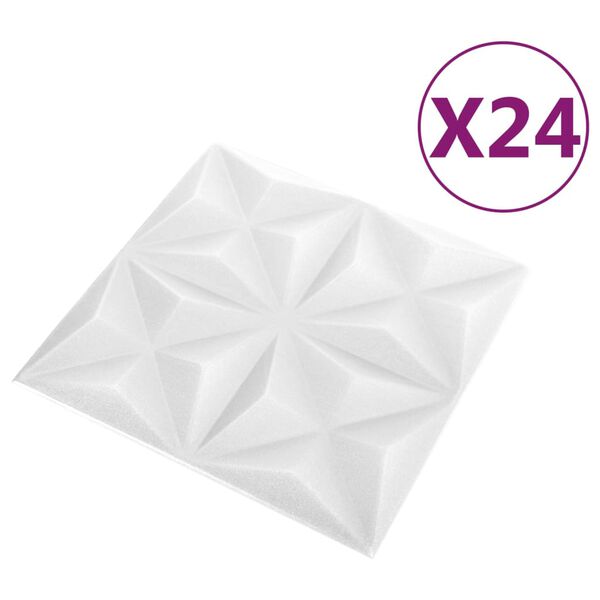 vidaXL Πάνελ Τοίχου 3D 24 τεμ. Λευκό Origami 50 x 50 εκ. 6 μ²