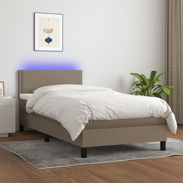 vidaXL &Kappa;&rho;&epsilon;&beta;ά&tau;&iota; Boxspring &mu;&epsilon; &Sigma;&tau;&rho;ώ&mu;&alpha; & LED Taupe 90x200 &epsilon;&kappa;. &Upsilon;&phi;&alpha;&sigma;&mu;ά&tau;&iota;&nu;&omicron;
